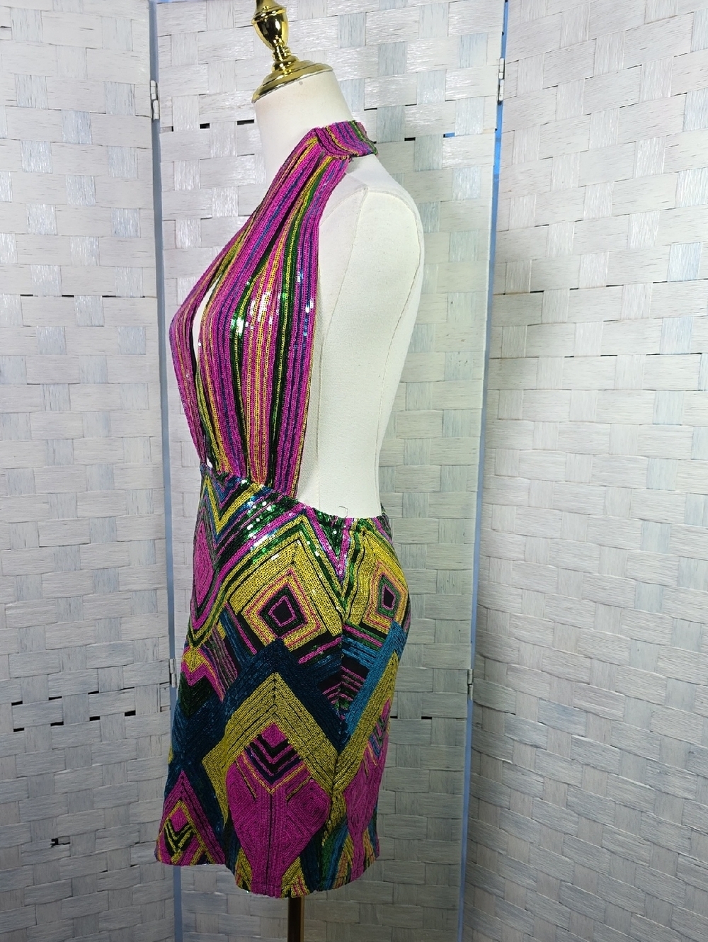 Fashion Nova Multicolor Sequin Halter Mini Dress - Picture 4 of 8